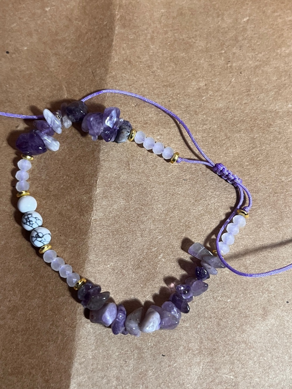 Adjustable Purple Amethyst Beaded Bracelet - Unbranded